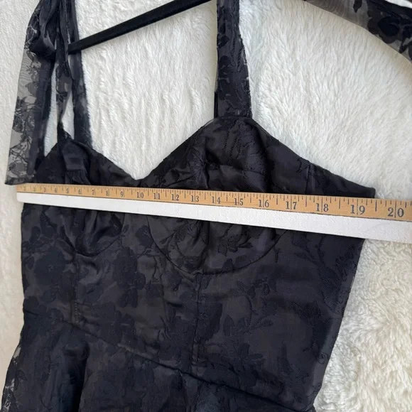 Lulus Glamorous Sweetie Black Burnout Tie-Strap Bustier Midi Dress XL LBD Floral - Picture 11 of 12